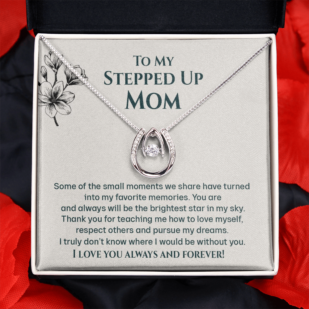 To My Stepped Up Mom Lucky In Love Necklace | Step Mom Necklace, Bonus Mom Gift | Birthday, Mother's Day Gift for Second Mom