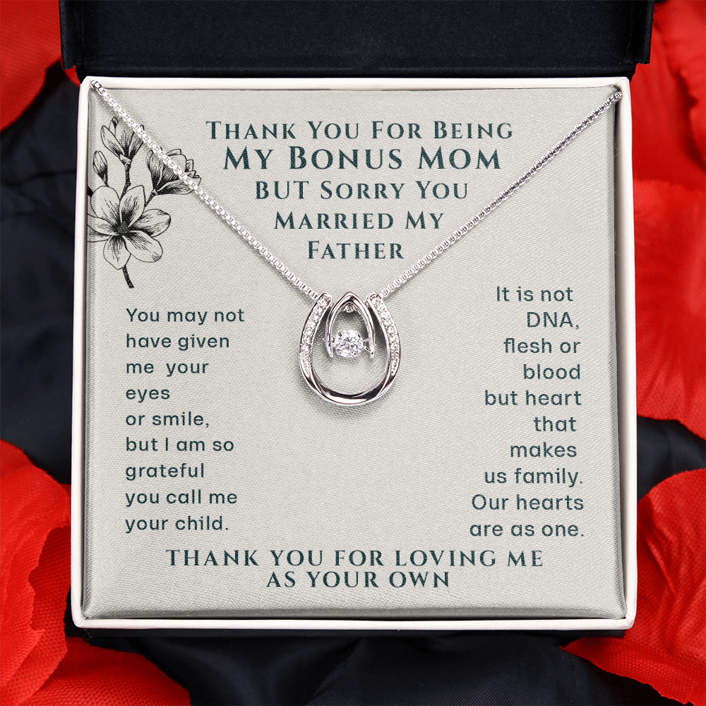 Bonus Mom Funny Lucky In Love Necklace | Step Mom Necklace, Bonus Mom Gift | Birthday, Mother's Day Gift for Second Mom