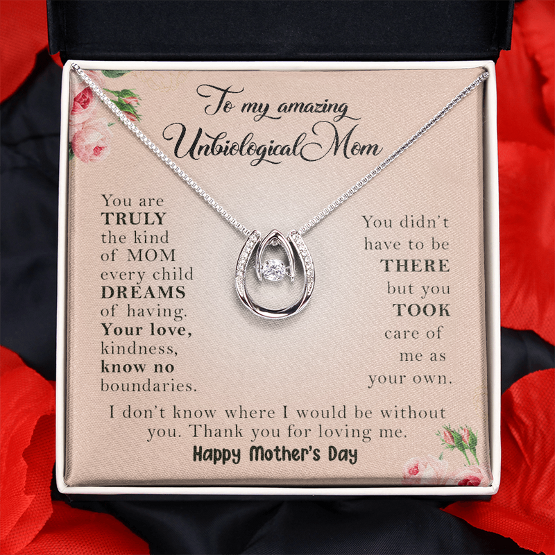To My Amazing Unbiological Mom, Lucky In Love Necklace  Mom Necklace, Present for Mother's Day