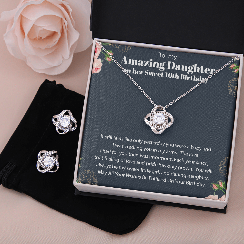 To My Amazing Daughter Happy Sweet 16 Birthday Necklace Earring Gift Set | Gift For Daughter's 16th Birthday | Sweet 16 Birthday Gift Set