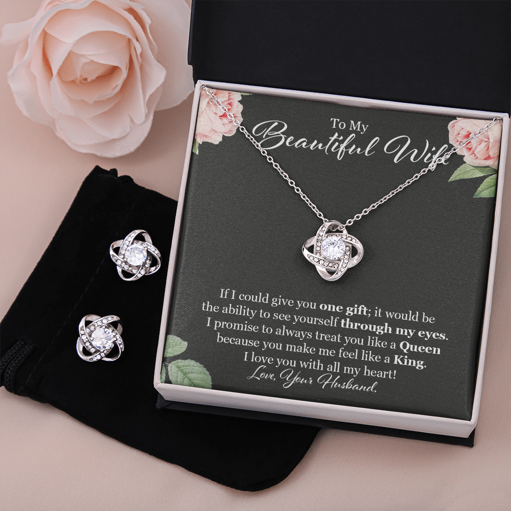 To My Beautiful Wife You Are My Queen, Wife Birthday Wife Anniversary Mother's Day Gift Necklace Earrings Gift Set