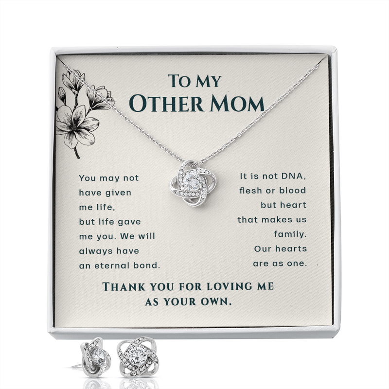 To My Other Mom Our Hearts Are As One Necklace & Earrings Gift Set  | Step Mom Necklace, Bonus Mom Gift | Birthday, Mother's Day Gift for Second Mom