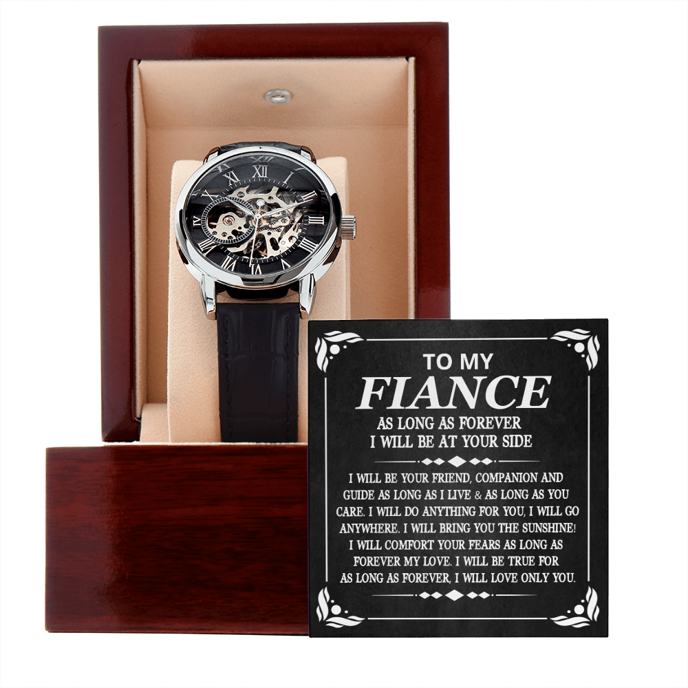 To My Fiancé I Will Be At Your Side Forever Men Openwork Promise Watch | Anniversary Gift for Him | Boyfriend Gift Ideas | Watch Gift for Fiancé