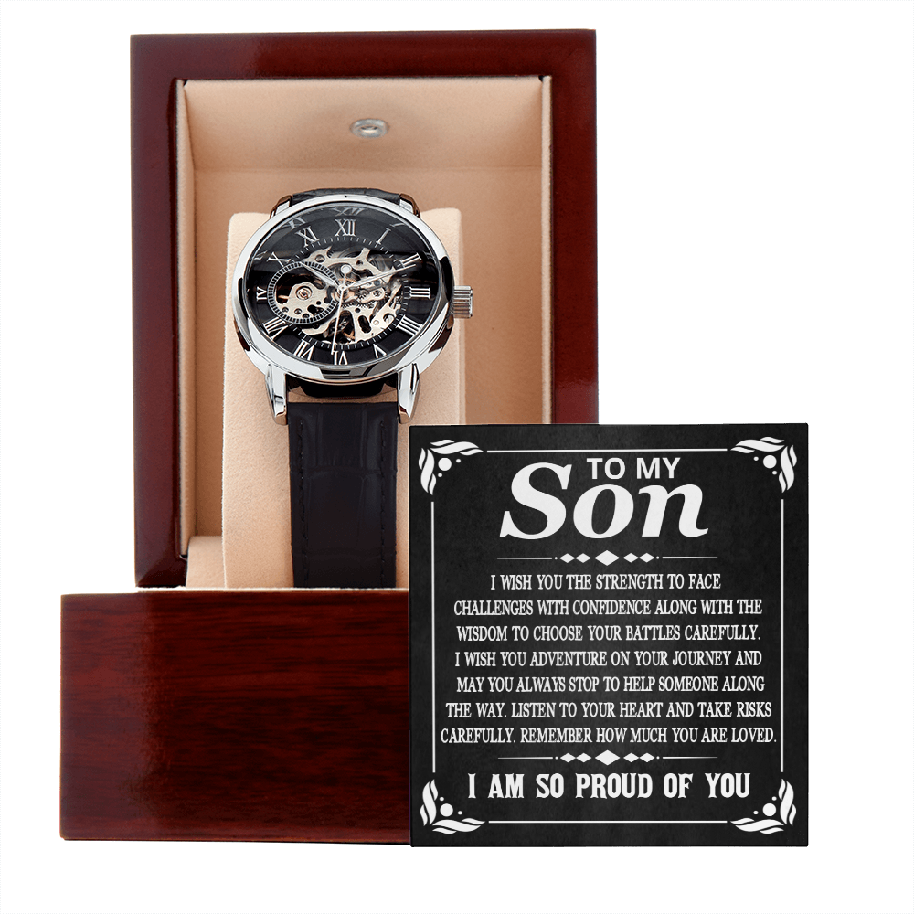 To My Son I Am So Proud Of You Men Openwork Watch | Gift from Mom | Gift from Dad | Appreciation Gift for Son | Birthday Gift, Graduation