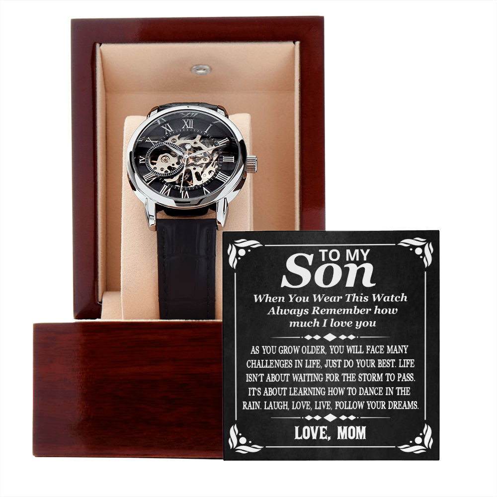 To My Son Follow Your Dreams Men Openwork Watch | Gift from Mom | Encouragement Gift for Son | Birthday Gift, Graduation