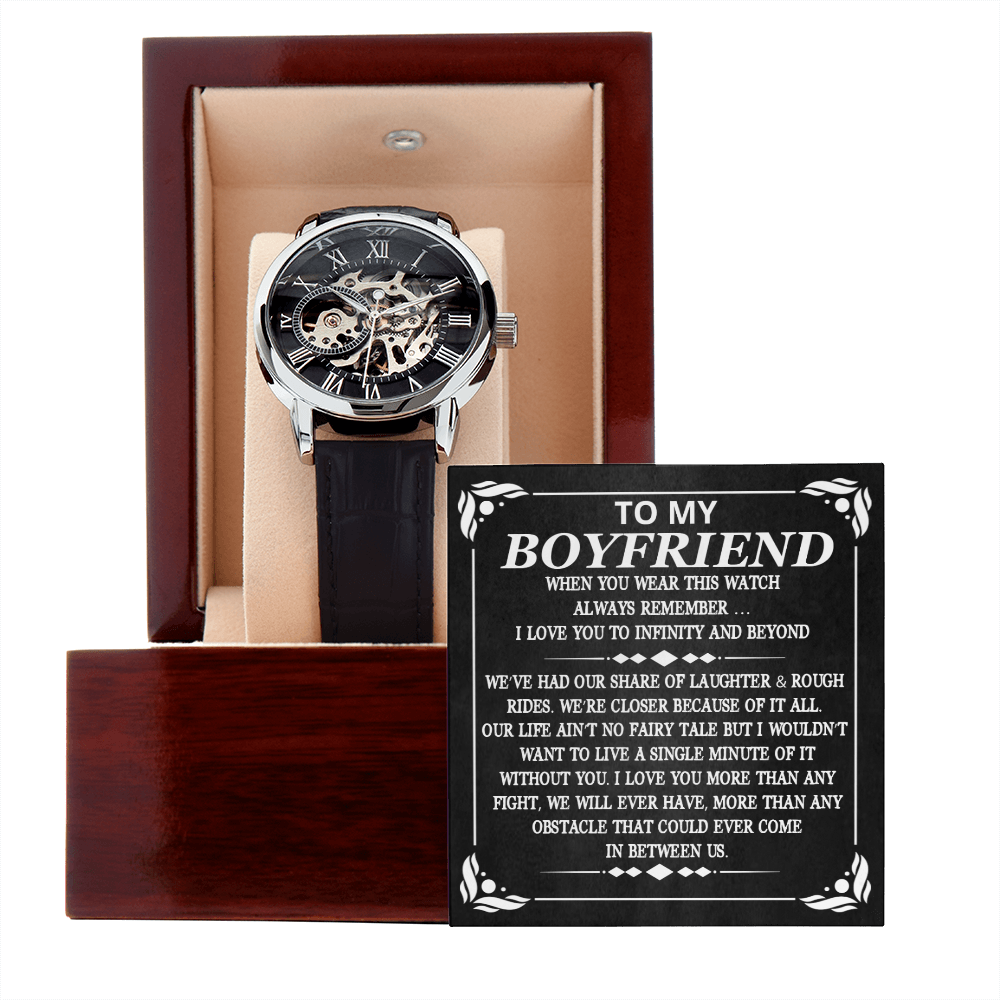 To My Boyfriend I Love You To Infinity And Beyond Men Openwork Promise Watch | Anniversary Gift for Him | Boyfriend Gift Ideas | Watch Gift for Boyfriend