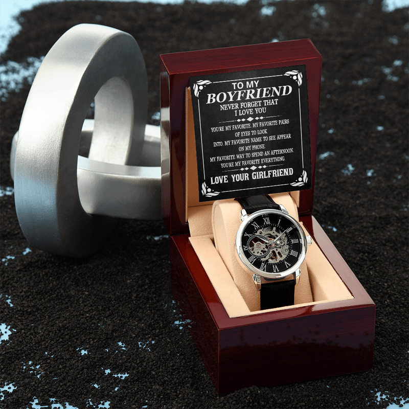 To My Boyfriend Never Forget That I Love You Men Openwork Promise Watch | Anniversary Gift for Him | Boyfriend Gift Ideas | Watch Gift for Boyfriend