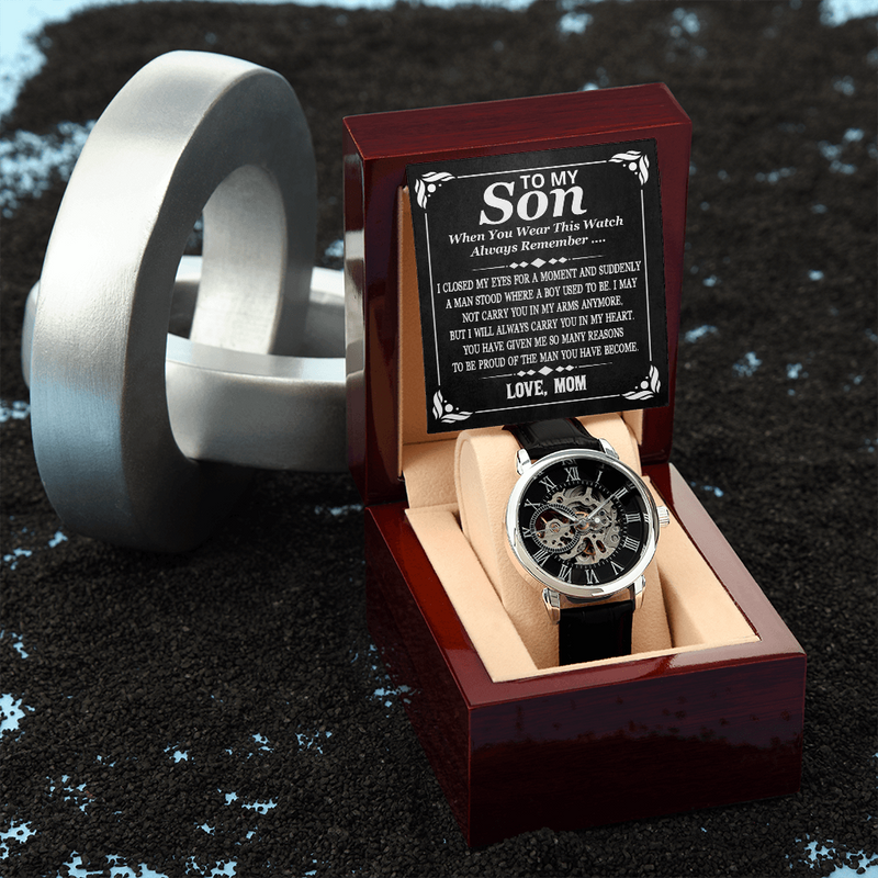 To My Son I Am Proud Of The Man That You Have Become Men Openwork Watch | Gift from Mom | Appreciation Gift for Son | Birthday Gift, Graduation