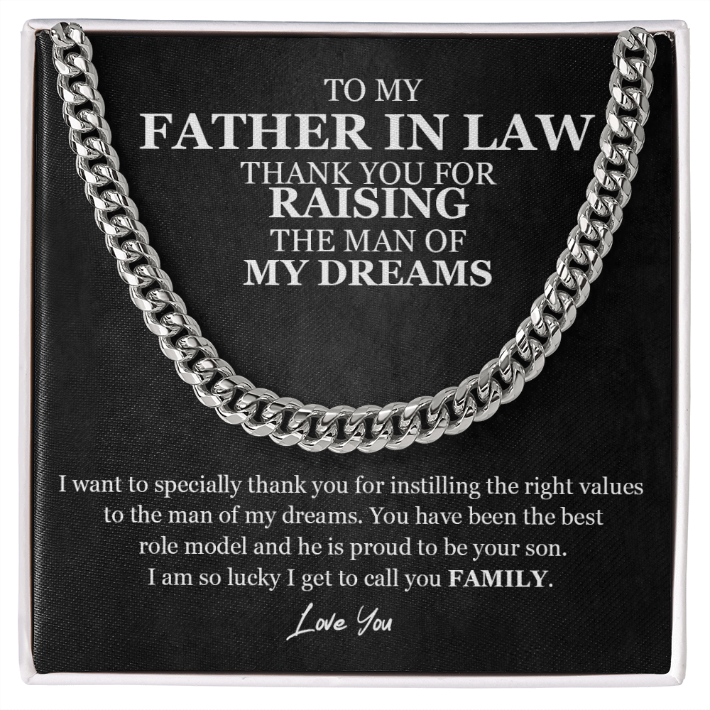 To My Father In Law Cuban Chain Link Gift | Father of the Bride Groom Gift | Gift For Husband's Dad | Thank You For Raising The Man Of My Dreams