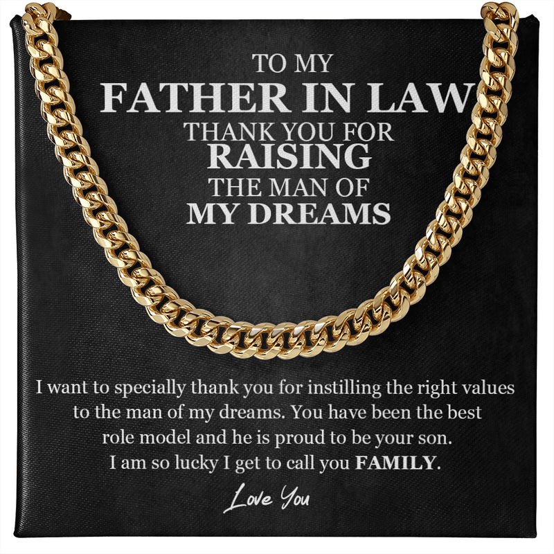 To My Father In Law Cuban Chain Link Gift | Father of the Bride Groom Gift | Gift For Husband's Dad | Thank You For Raising The Man Of My Dreams