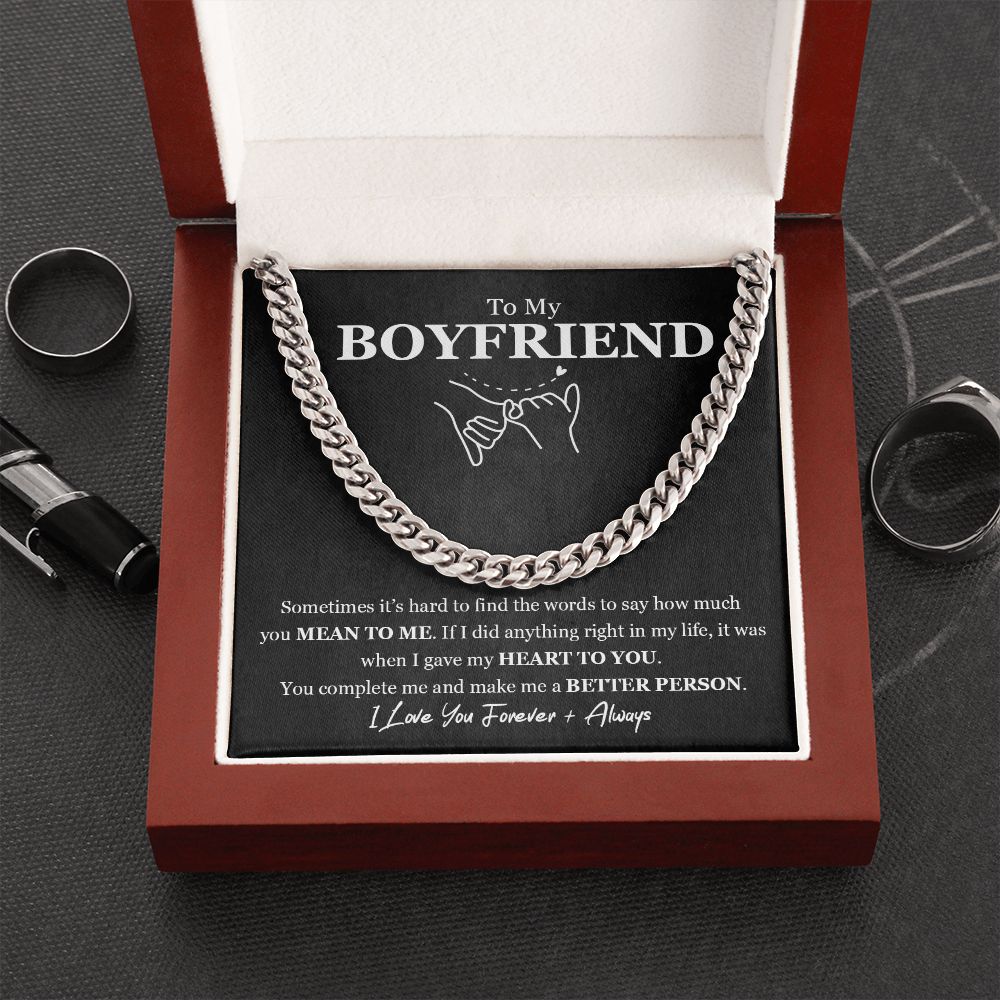To My Boyfriend Pinky Swear Cuban Chain Link Necklace | Romantic Gift for Boyfriend, Appreciation Gift for Boyfriend, Gift for Boyfriend