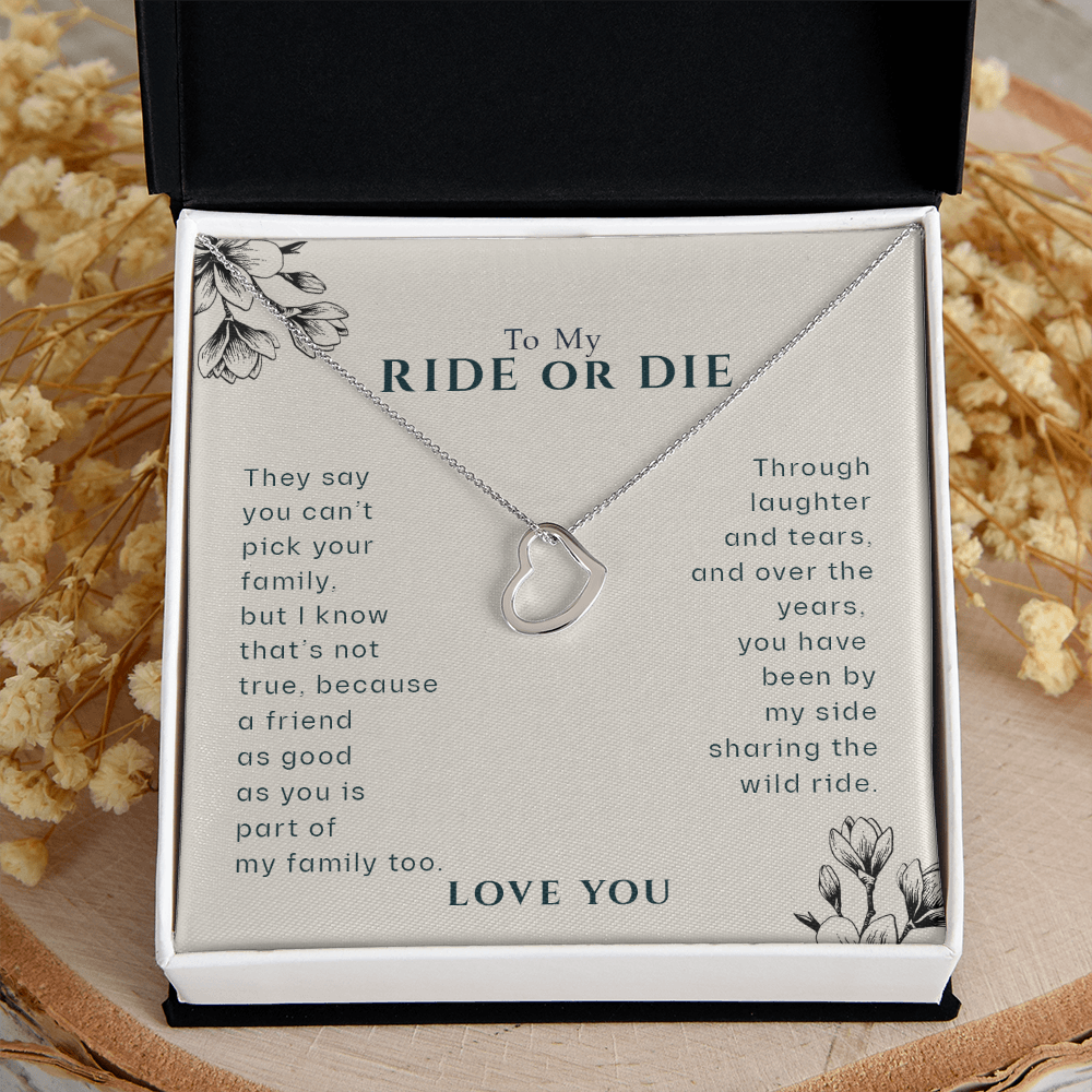 To My Ride Or Die Best Friend Heart Necklace | BFF, Best Friend, Unbiological Sister, Birthday Gifts, Best Friend Gift