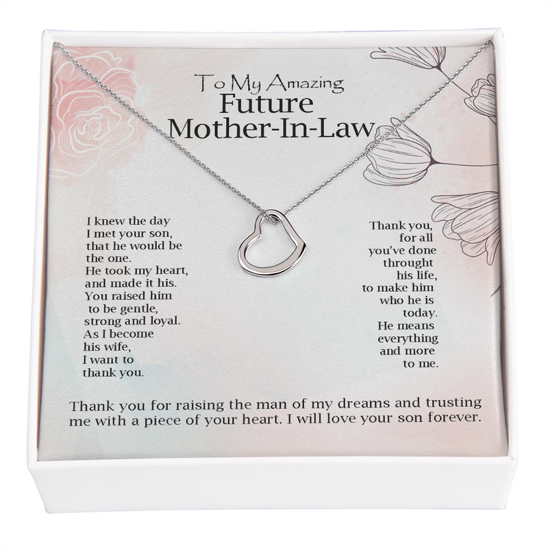 To My Amazing Future Mother-In-Law  Heart Necklace | Gift for Boyfriend's Mom | Mother In Law Wedding Gift From Bride | Mother of the Groom Necklace | Future Mother in Law Wedding Gift | Sentimental Gift For Mother-In-Law