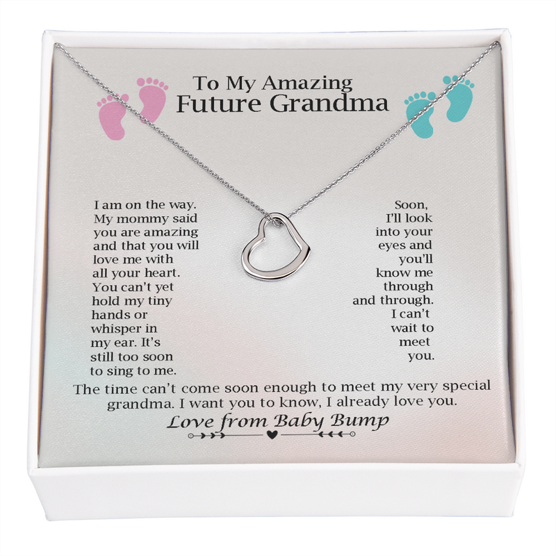 To My Amazing Future Grandma Heart Necklace | Pregnancy Reveal Gift | Baby Announcement | Gift for Grandmother To Be