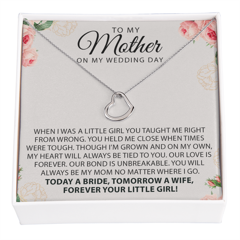 To My Mother On My Wedding Day Heart Necklace | Gift for Bride Mom |  Wedding Gift For Mom | Mother of the Bride Wedding Gift | Sentimental Necklace Gift For Mother