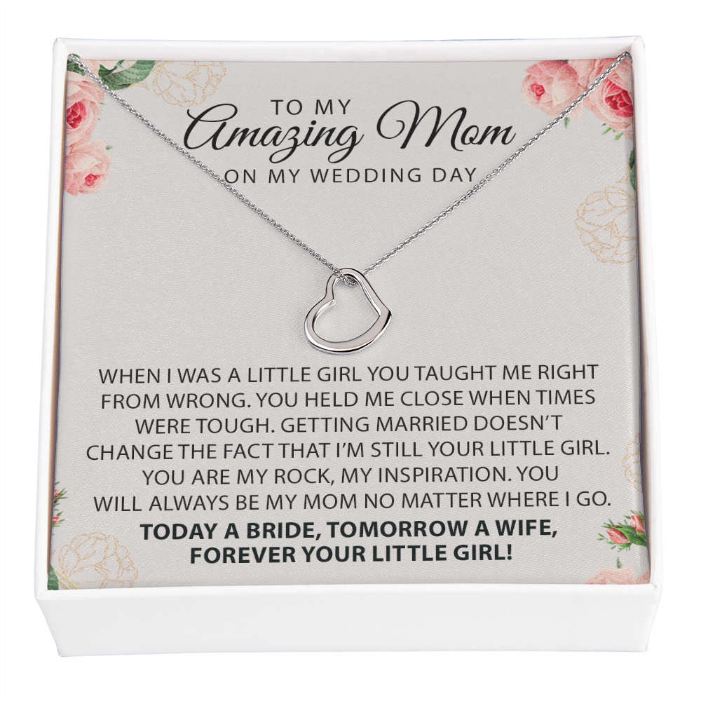 To My Amazing Mom On My Wedding Day Heart Necklace | Gift for Bride Mom |  Wedding Gift For Mom | Mother of the Bride Wedding Gift | Sentimental Necklace Gift For Mother