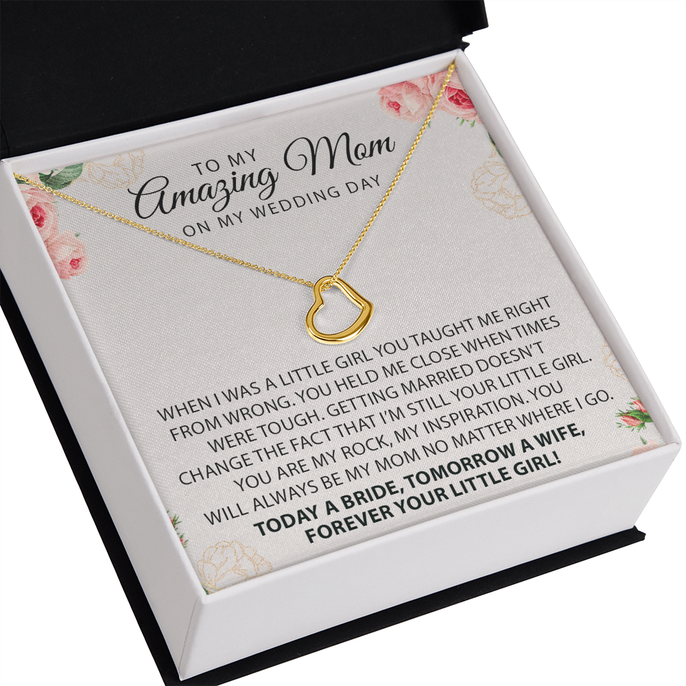 To My Amazing Mom On My Wedding Day Heart Necklace | Gift for Bride Mom |  Wedding Gift For Mom | Mother of the Bride Wedding Gift | Sentimental Necklace Gift For Mother