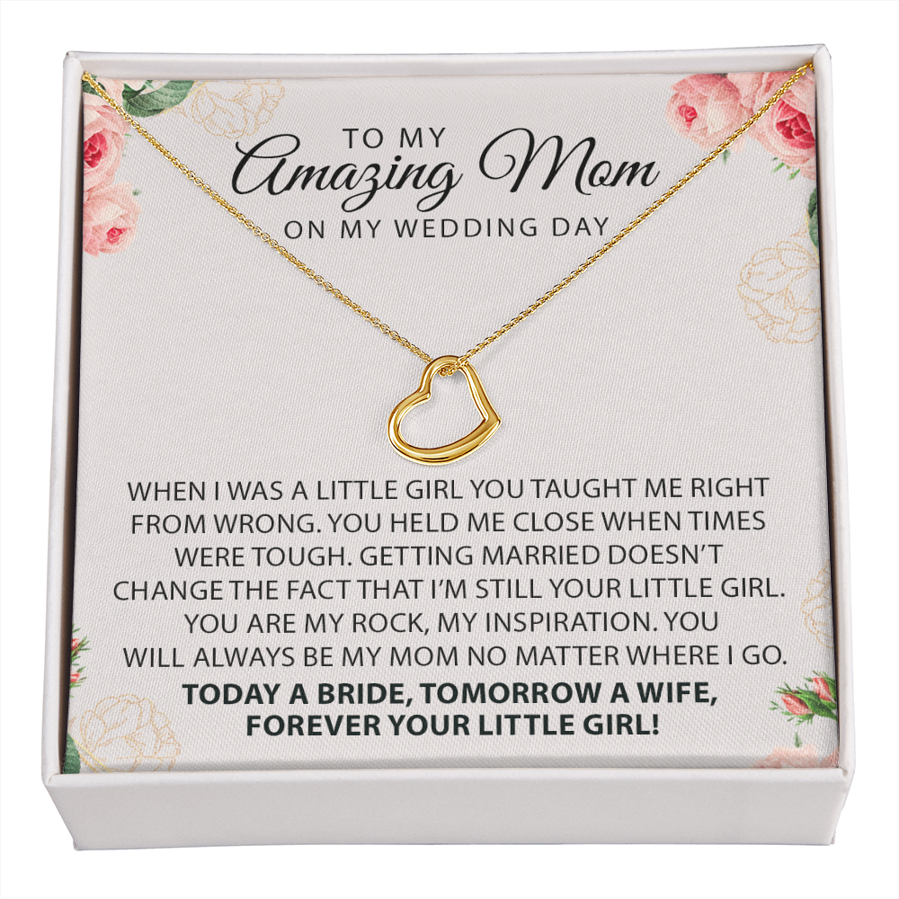 To My Amazing Mom On My Wedding Day Heart Necklace | Gift for Bride Mom |  Wedding Gift For Mom | Mother of the Bride Wedding Gift | Sentimental Necklace Gift For Mother