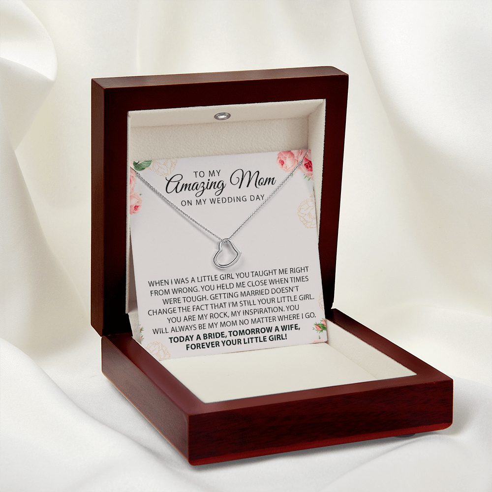 To My Amazing Mom On My Wedding Day Heart Necklace | Gift for Bride Mom |  Wedding Gift For Mom | Mother of the Bride Wedding Gift | Sentimental Necklace Gift For Mother