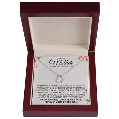 To My Mother On My Wedding Day Heart Necklace | Gift for Bride Mom |  Wedding Gift For Mom | Mother of the Bride Wedding Gift | Sentimental Necklace Gift For Mother