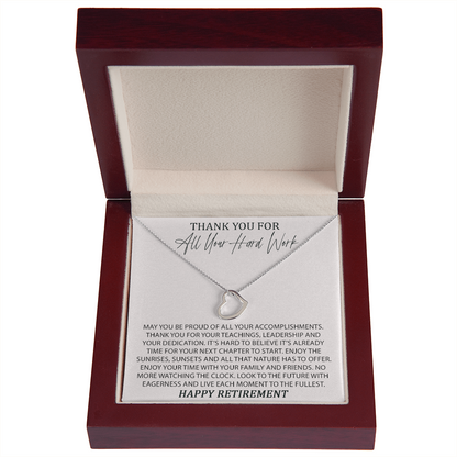 Thank You For All Your Hard Work New Heart Necklace | Retirement Necklace for Women |  Colleagues | Leave Job | Jewelry from Coworkers
