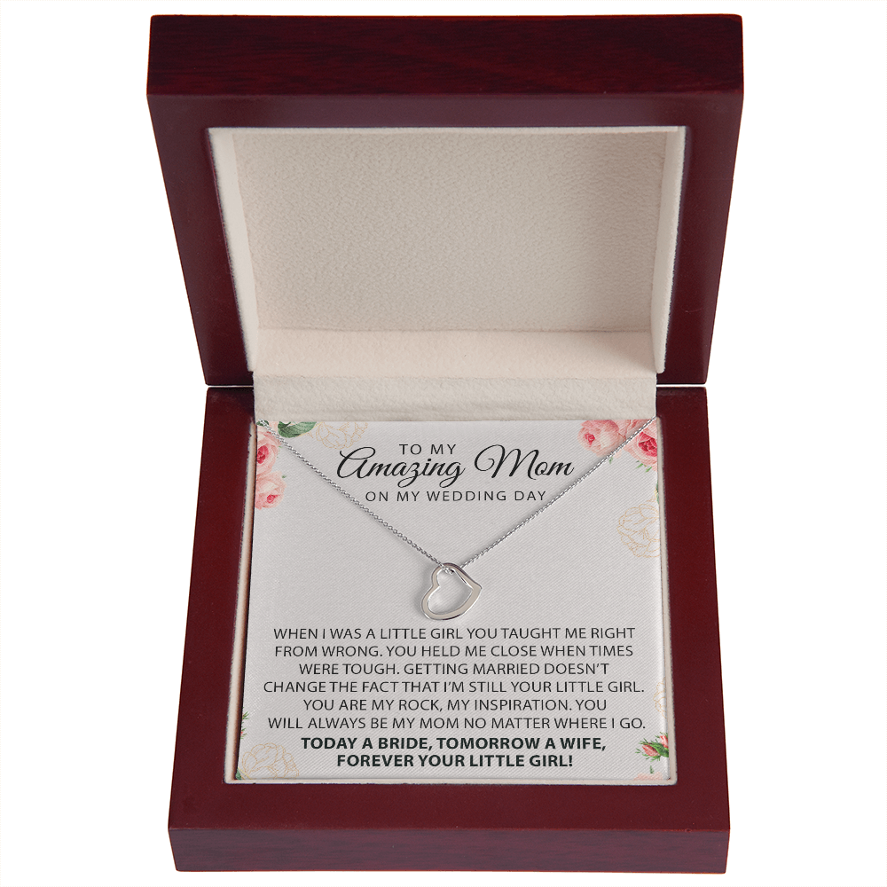 To My Amazing Mom On My Wedding Day Heart Necklace | Gift for Bride Mom |  Wedding Gift For Mom | Mother of the Bride Wedding Gift | Sentimental Necklace Gift For Mother