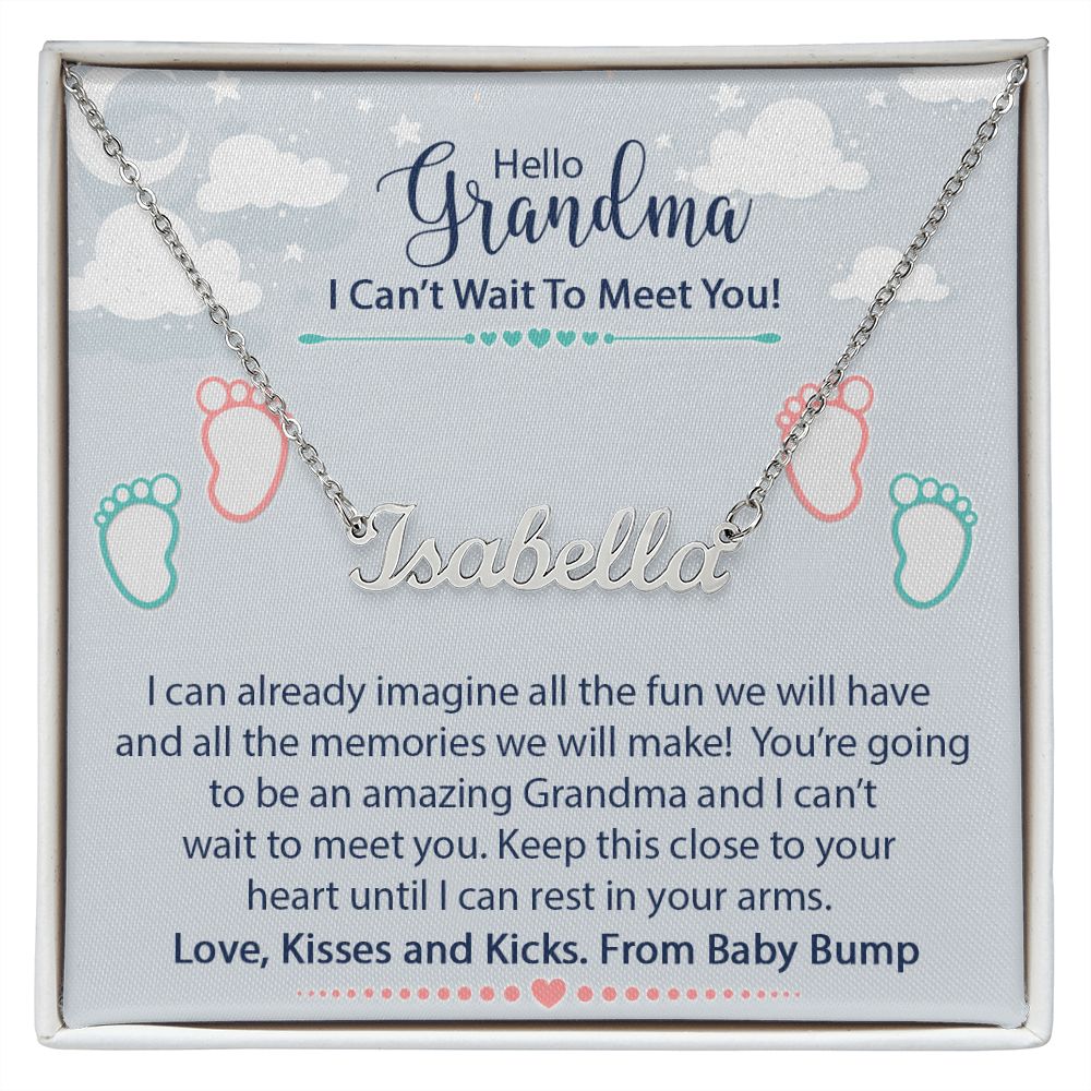 Personalized Baby Name Necklace | Hello My Very Special Grandma Baby Name Necklace, Pregnancy Reveal Gift, Gift for Grandmother To Be