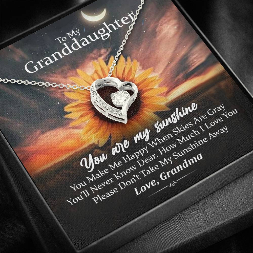 To My Granddaughter, You Are My Sunshine When Skies Are Gray Heart Necklace