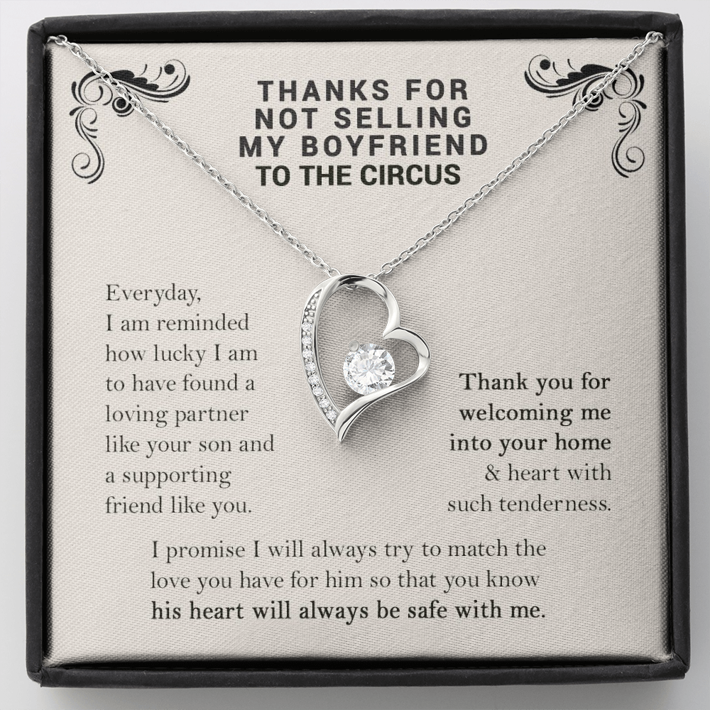 Thank You For Not Selling My Boyfriend To The Circus Forever Love Necklace |  Boyfriend's Mom Gift from Girlfriend | Mother's Day, Christmas, & Birthday Gift