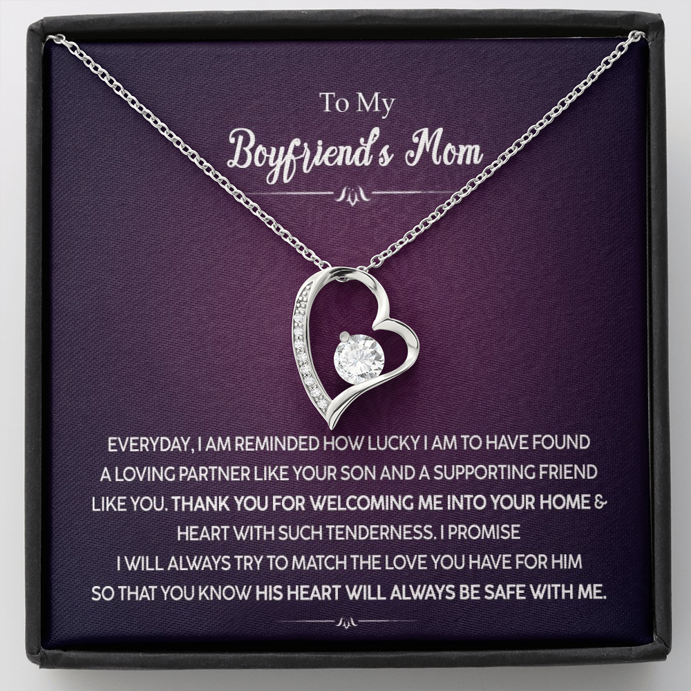 To My Boyfriend's Mom His Heart Will Always Be Safe With Me Forever Love Necklace |  Boyfriend's Mom Gift from Girlfriend | Mother's Day, Christmas, & Birthday Gift