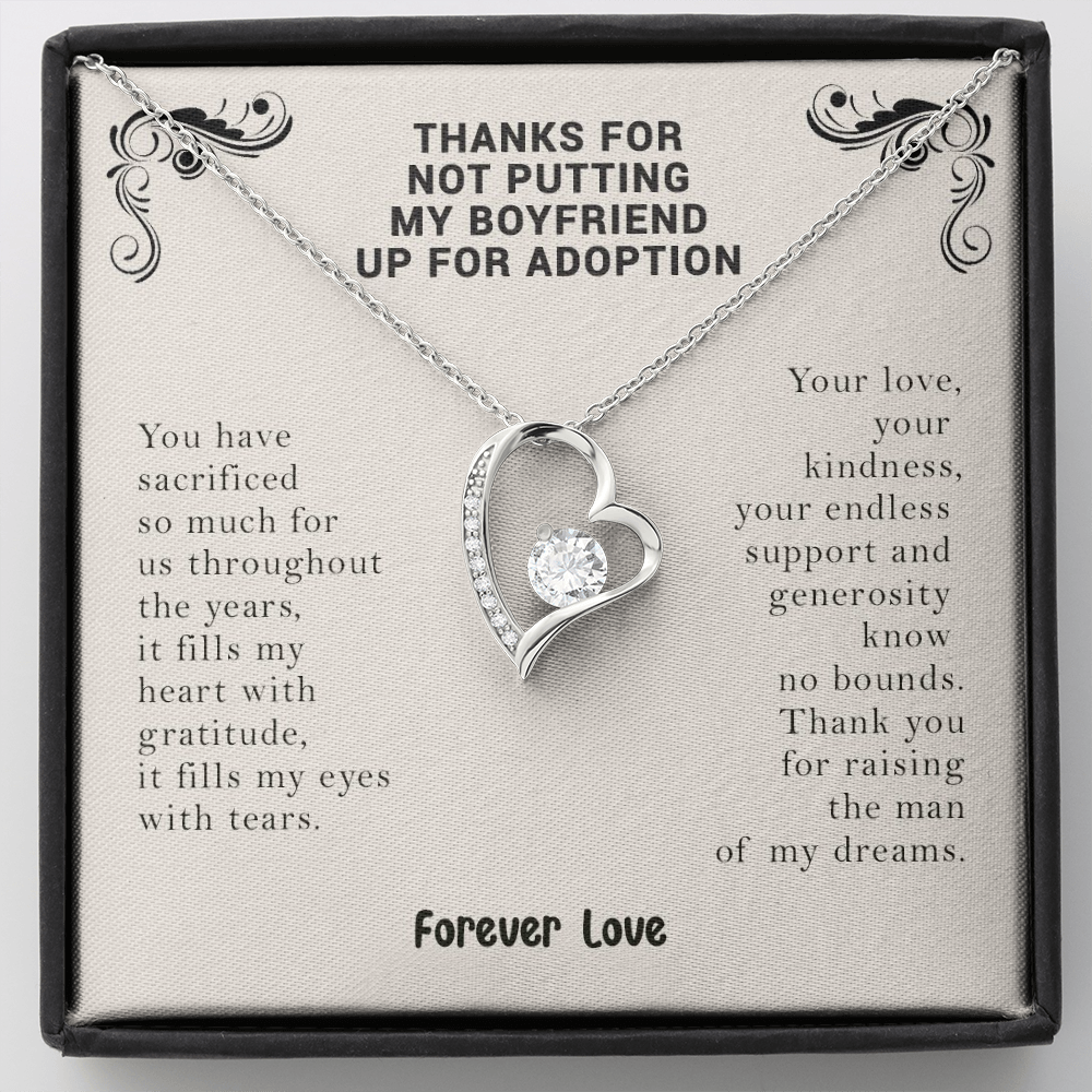 Thanks For Not Putting My Boyfriend Up For Adoption Forever Love Necklace |  Boyfriend's Mom Gift from Girlfriend | Mother's Day, Christmas, & Birthday Gift