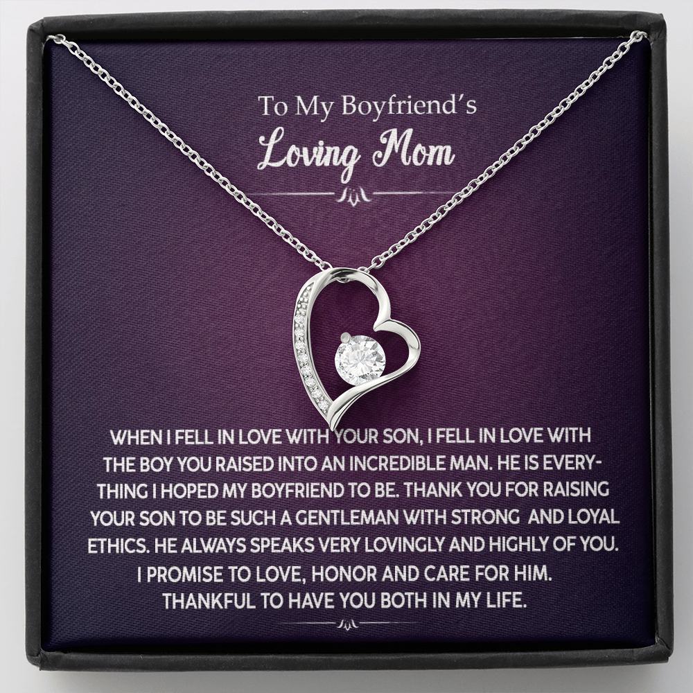 To My Boyfriend's Loving Mom Thank You For Raising Your Son Forever Love Necklace |  Boyfriend's Mom Gift from Girlfriend | Mother's Day, Christmas, & Birthday Gift