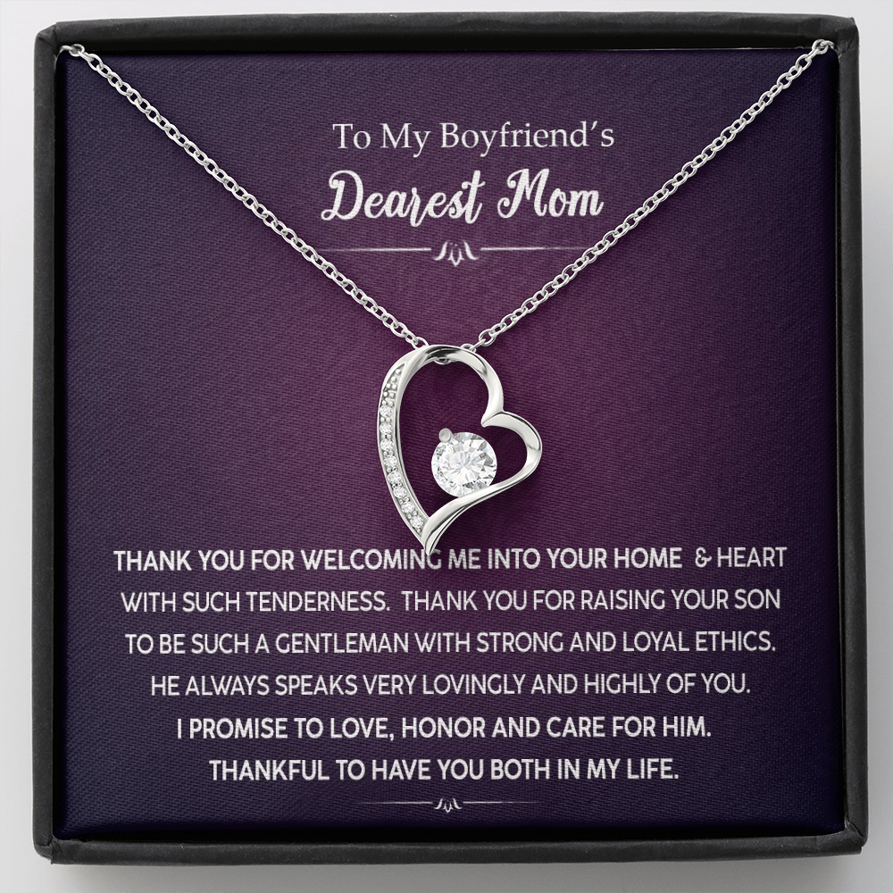 To My Boyfriend's Dearest Mom Thank You For Welcoming Me Into Your Home Forever Love Necklace |  Boyfriend's Mom Gift from Girlfriend | Mother's Day, Christmas, & Birthday Gift