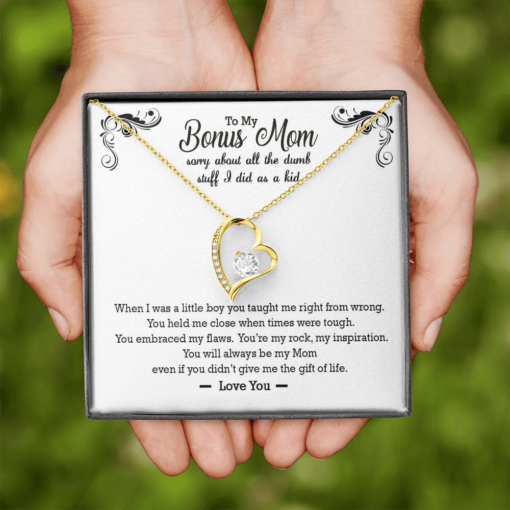 To My Bonus Mom Funny Forever Love Necklace | Gift to Step-Mom, Step-Mother, Adoptive Mom, Other Mom from Son | Mother's Day, Birthday Gift