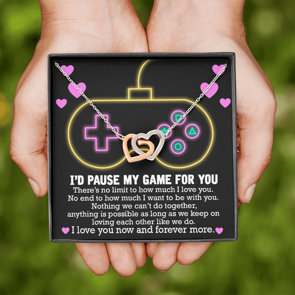 To My Gaming Partner, I Would Pause My Game For You Interlocker Heart Necklace | Valentine's Gift For Girlfriend, Wife | Gaming Couple