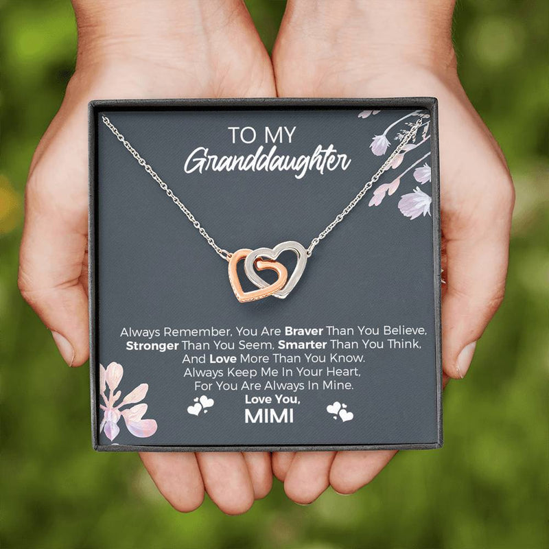 To My Granddaughter, You Are Braver Than You Believe Interlocking Heart Necklace