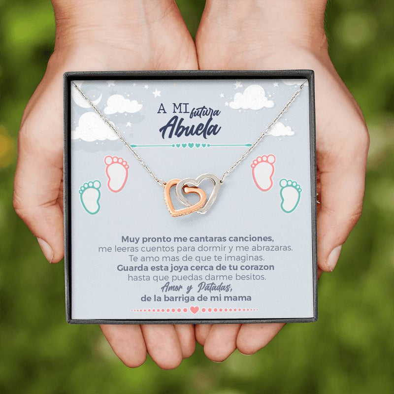A Mi Future Abuela Interlocked Heart Necklace, Abuela To Be Baby Reveal Necklace