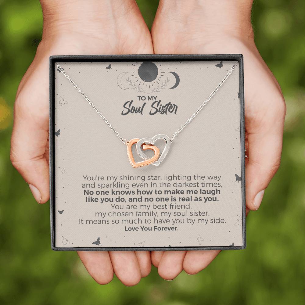 To My Soul Sister, You Are My Shining Star Interlocked Heart Necklace
