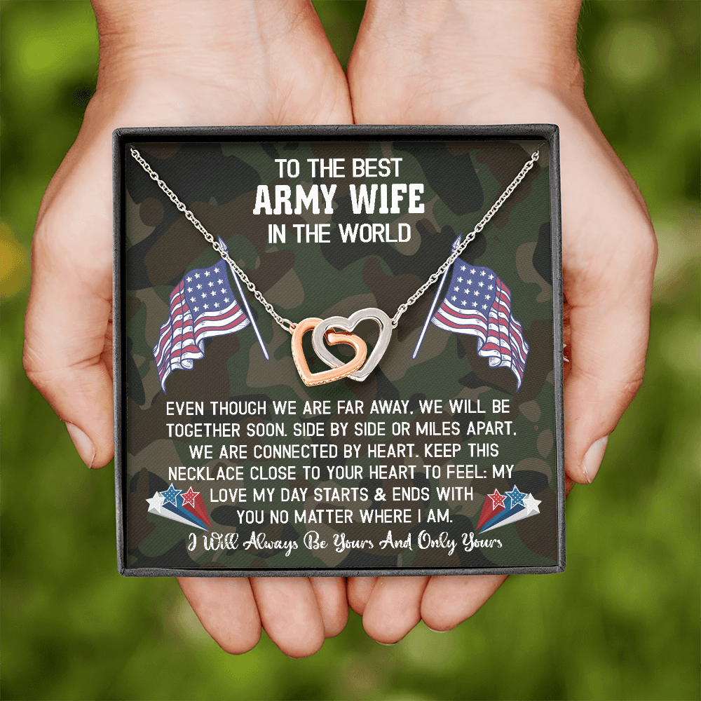 To the Best Army Wife in the World Interlocking Hearts Necklace Gift|  We are Connected by Heart| Gift from Army Husband to Army  Wife| Military Family Gift
