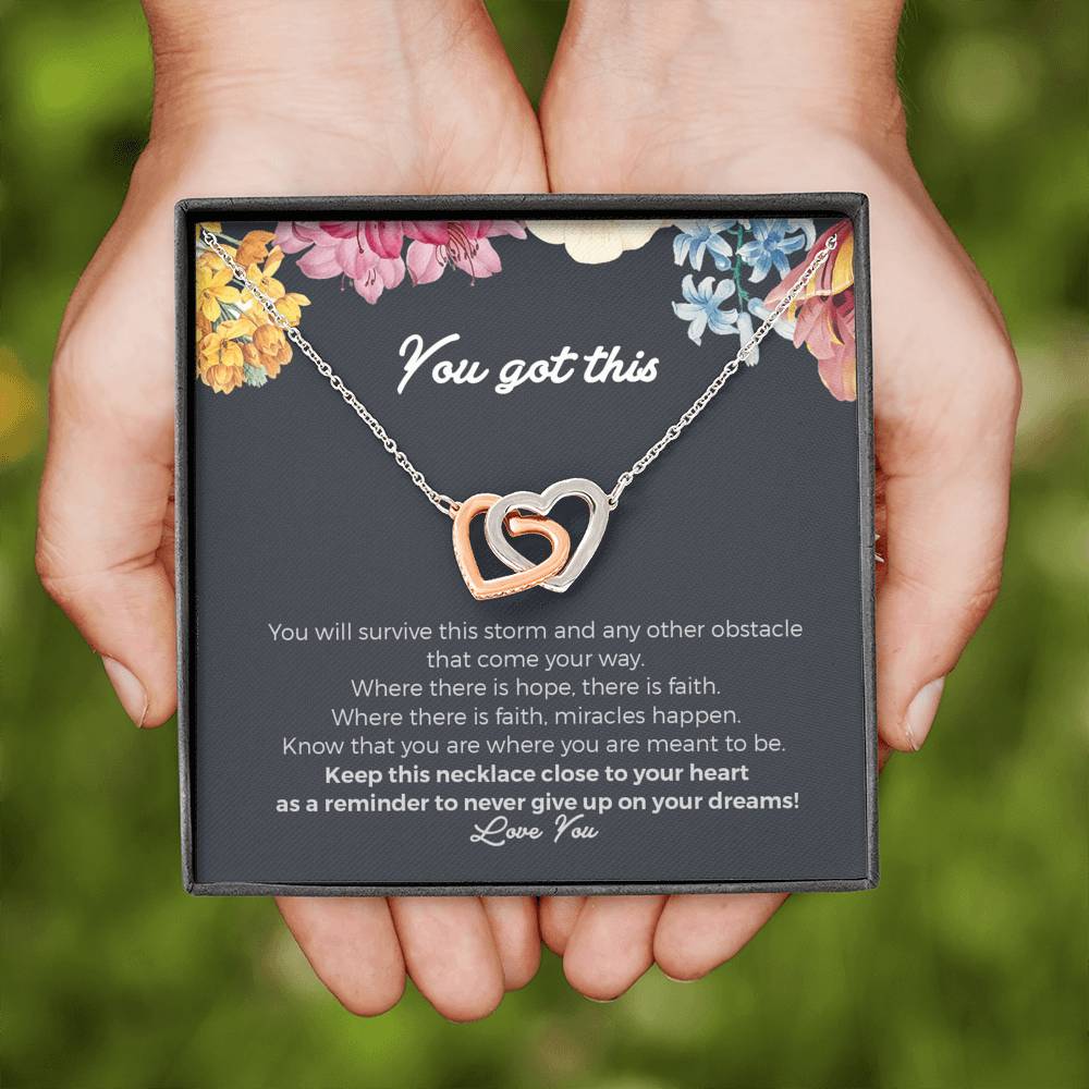 "You Got This" Fertility Gift, IVF gift, Interlocking Heart Necklace