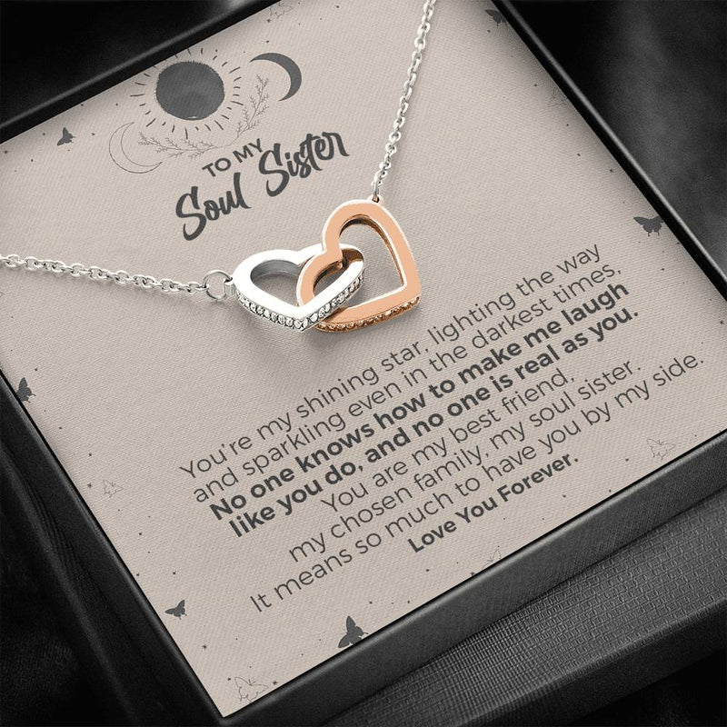 To My Soul Sister, You Are My Shining Star Interlocked Heart Necklace
