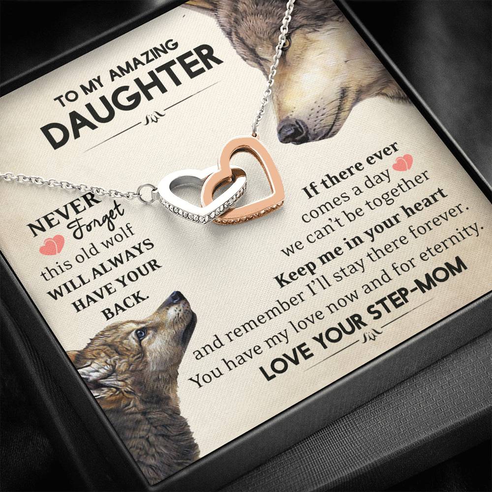 To My Daughter This Old Wolf Has Your Back Heart Necklace from Your Step-Mom