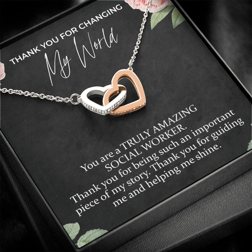 Thank You For Changing My World Interlocking Hearts Necklace | Social Worker Appreciation Gift | Farewell Gift | Amazing Social Worker Gift