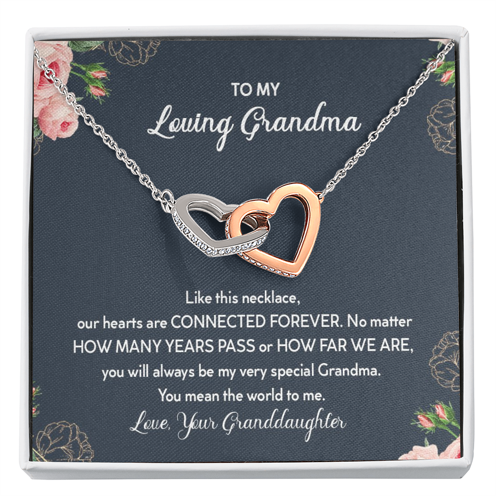 To My Loving Grandma You Mean The World To Me Interlocked Hearts Necklace |  Gift from Granddaughter | Birthday, Christmas, & Mother's Day Gift for Grandma/Grandmother