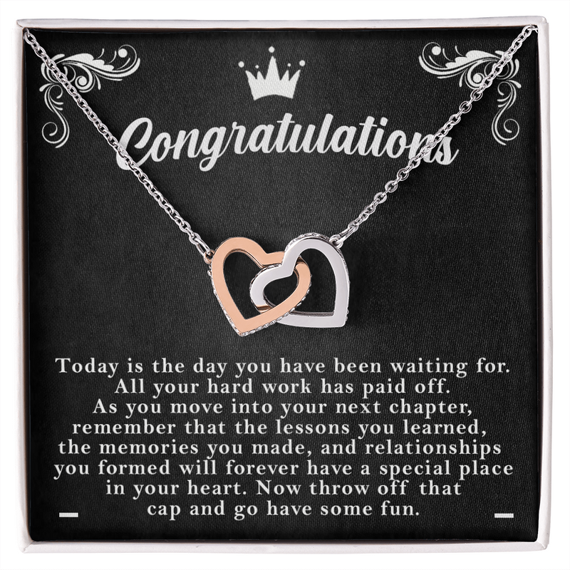 College Graduation Interlocked Heart Necklace, Grad Gift, Grad gifts for her, Grad gifts for girls, Graduation necklace gift, Graduation necklace for daughter