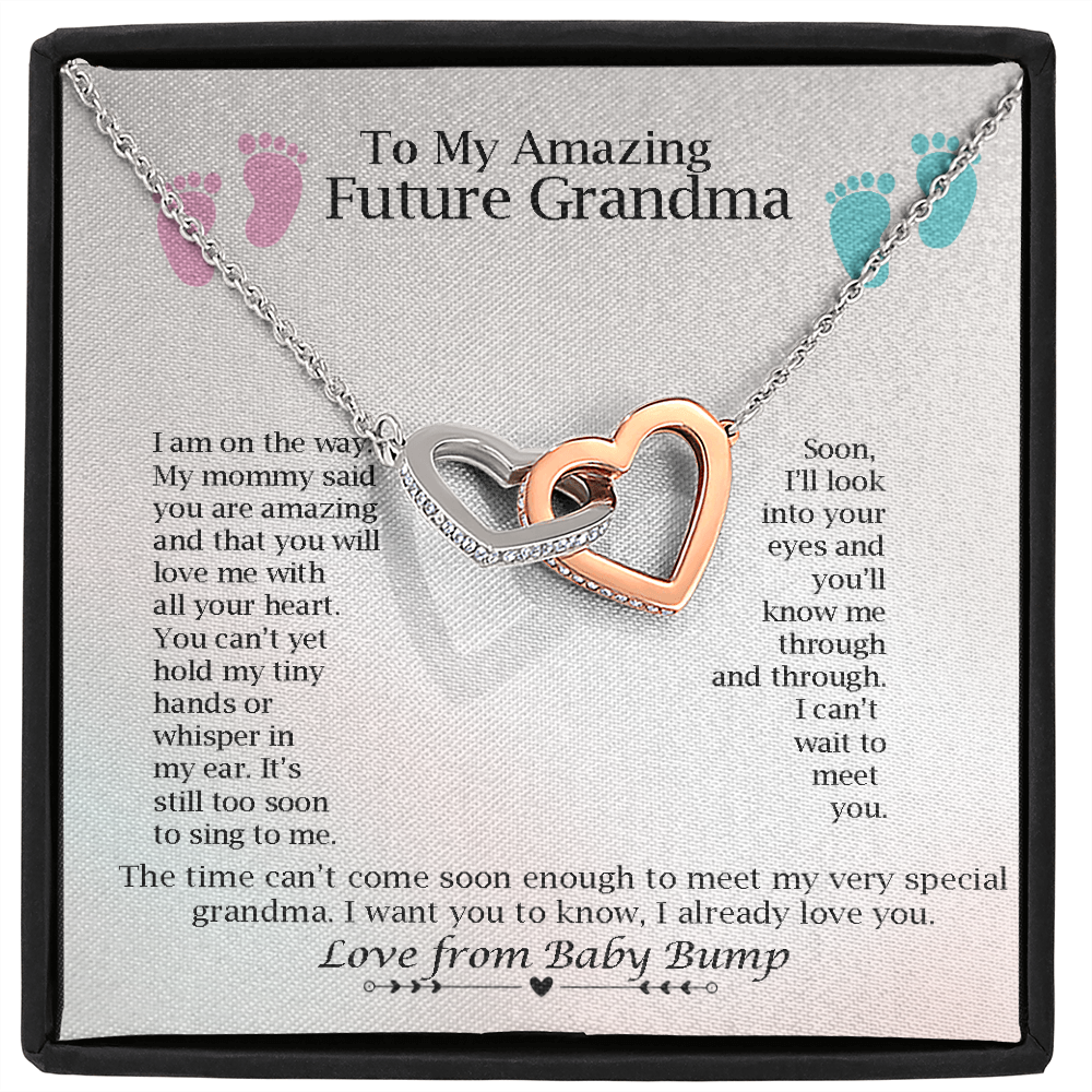 To My Amazing Future Grandma Interlocked Heart Necklace | Baby Announcement  | Grandmother Announcement Necklace | Grandma To Be Gift