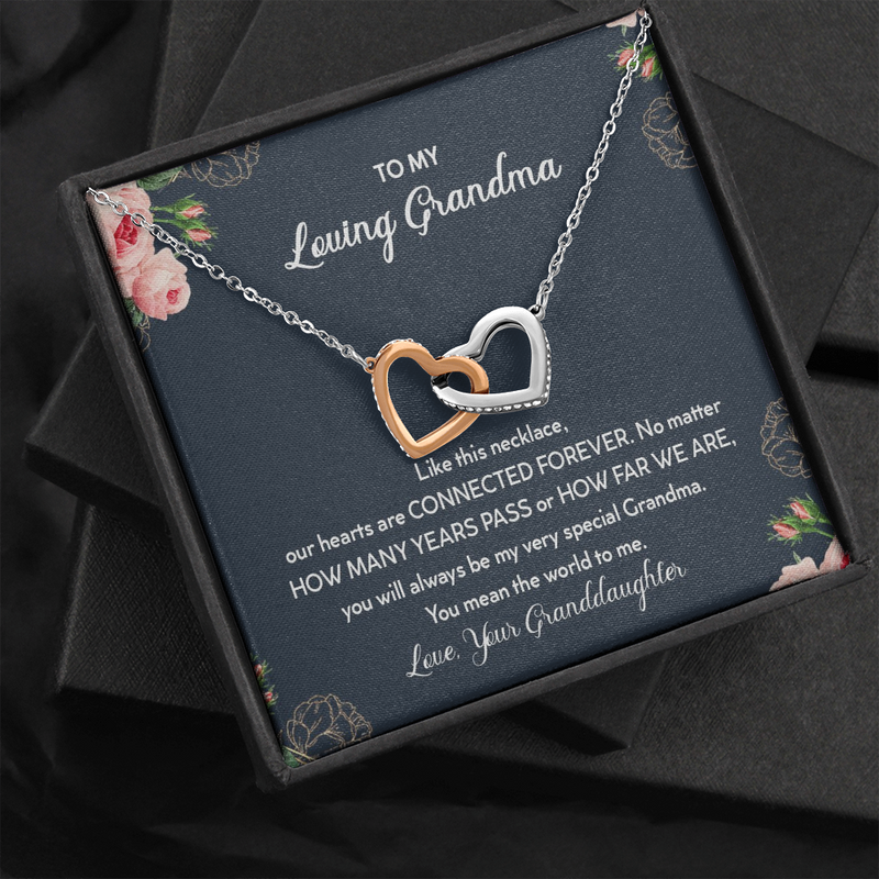 To My Loving Grandma You Mean The World To Me Interlocked Hearts Necklace |  Gift from Granddaughter | Birthday, Christmas, & Mother's Day Gift for Grandma/Grandmother