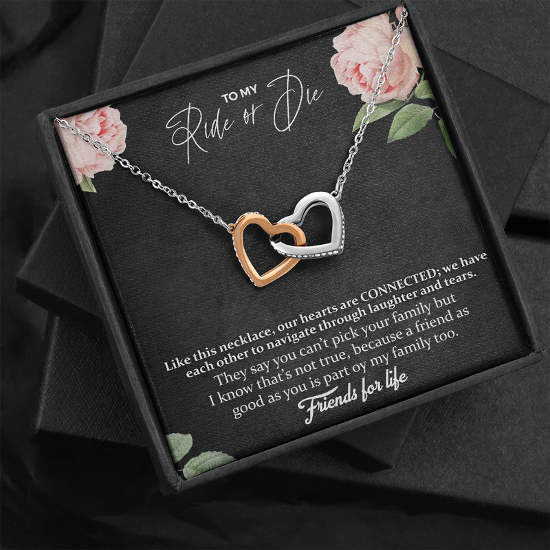 To My Ride Or Die Our Hearts Are Connected Interlocked Heart Necklace | Best Friend, Unbiological Sister, Bonus Sister Gift