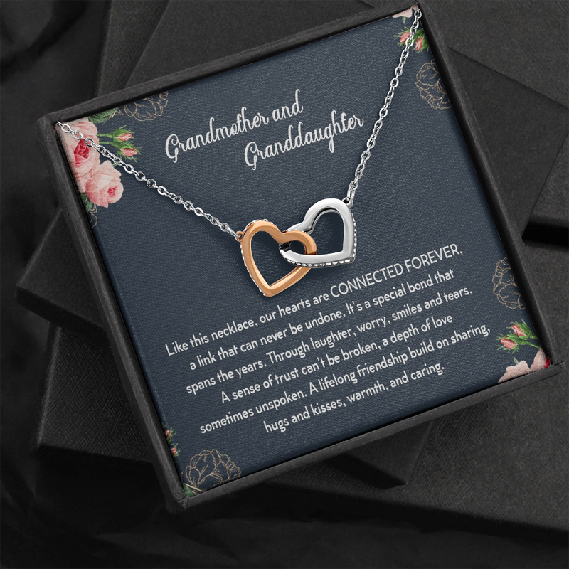 Grandmother & Granddaughter Our Hearts Are Connected Forever Interlocked Hearts Necklace |  Gift from Granddaughter | Birthday, Christmas, Wedding Day, & Mother's Day Gift for Grandma/Grandmother