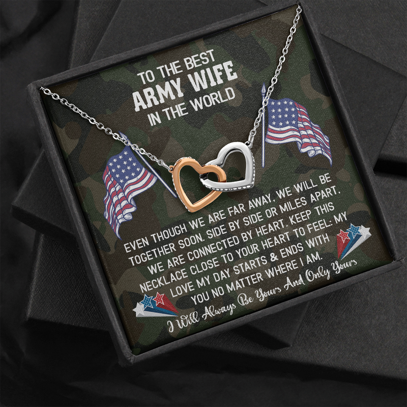 To the Best Army Wife in the World Interlocking Hearts Necklace Gift|  We are Connected by Heart| Gift from Army Husband to Army  Wife| Military Family Gift